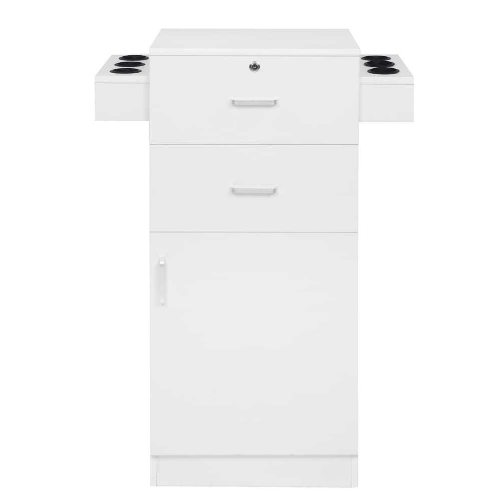 Professional Salon Storage Cabinet with 2 Drawers & 6 Hair Dryer Holders - White Beauty Salon Organizer Equipment for Styling Stations, Spa & Barber Shops - Perfect for Hair Stylists, Cosmetologists & Salon Storage Solutions