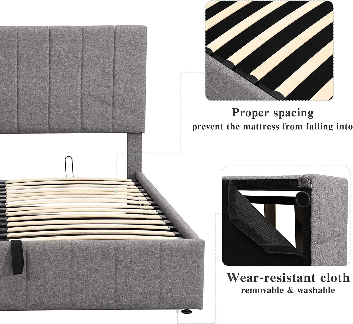 Queen Size Upholstered Platform Bed with Hydraulic Storage System - Gray Wooden Bed Frame with Tufted Headboard & Underbed Storage | Perfect for Small Bedrooms, Guest Rooms & Space-Saving Solutions