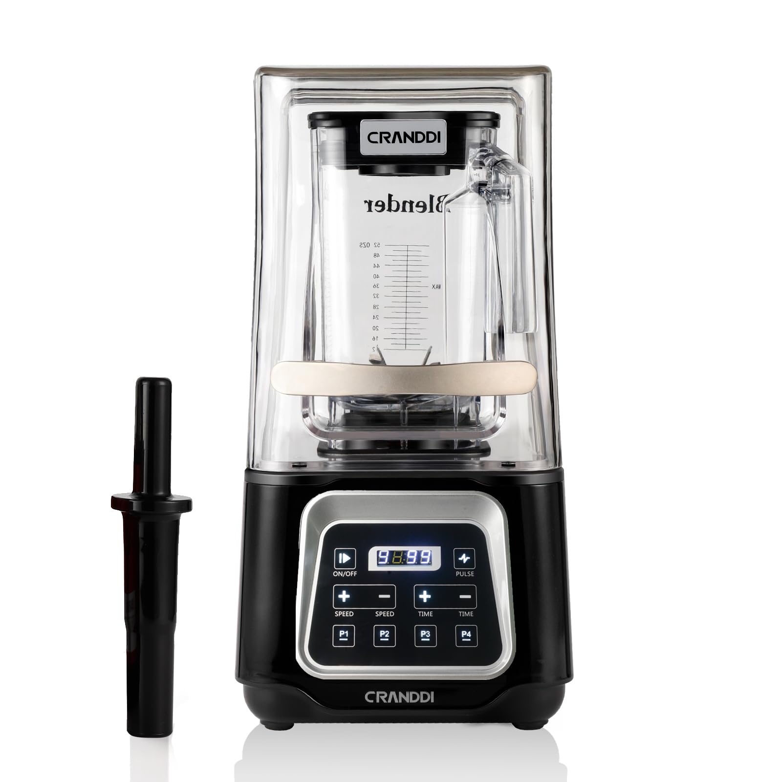 CRANDDI 2200W Commercial Smart Blender with Digital Touch Screen - 52oz BPA-Free Pitcher, 4 Preset Programs for Smoothies, Juices, Frozen Drinks & Meal Prep - Quiet Shield Technology, Removable Cover (K80TS, Black) - Perfect for Home Kitchens, Restaurants & Smoothie Bars