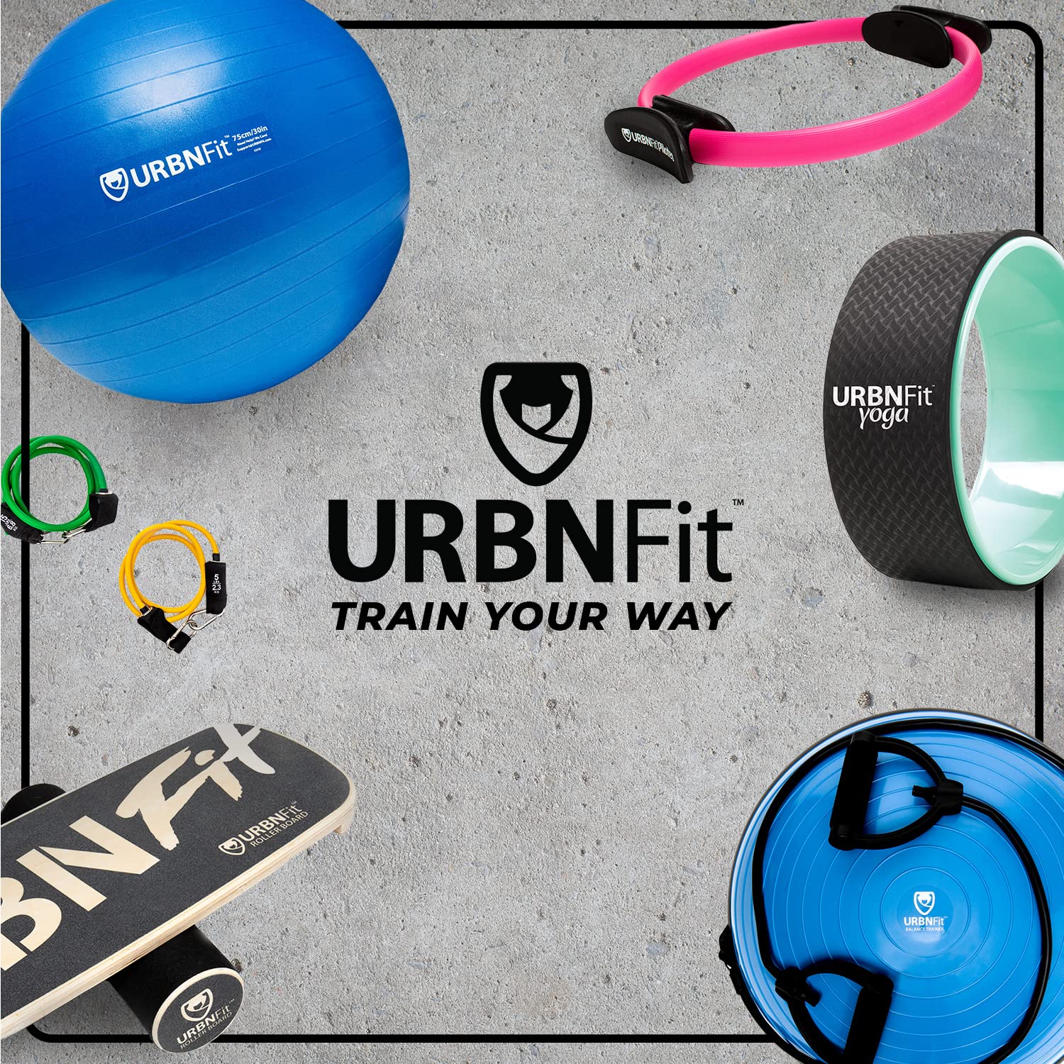 URBNFit Half Balance Ball - Core Stability & Full Body Workout Yoga Ball for Home Gym Fitness - Includes Resistance Bands, Pump & Exercise Guide - Perfect for Yoga, Pilates, Physical Therapy and Office Chair Workouts