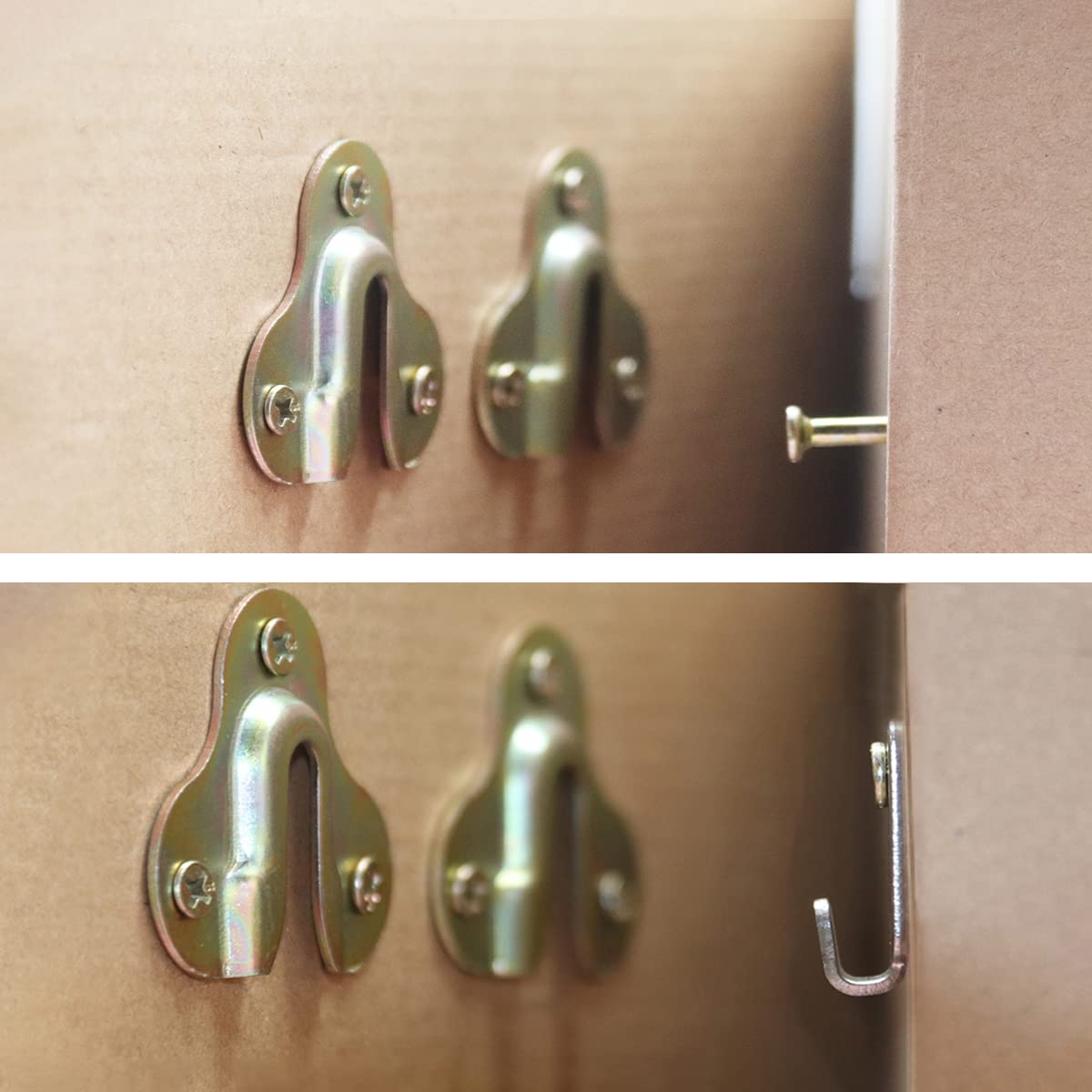 20-Pack Zinc Yellow Keyhole Hangers - Heavy Duty Wall Mount Hooks for Mirrors, Picture Frames, Mugs & Coats - Durable Wooden Board Mounting Plates for Home & Office Organization