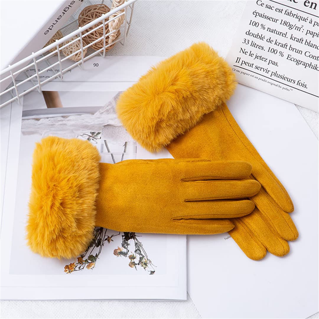 Women's Winter Suede Leather Cycling Gloves - Warm Full Finger Touch Screen Driving Mittens with Velvet Lining for Biking, Motorcycling & Outdoor Activities