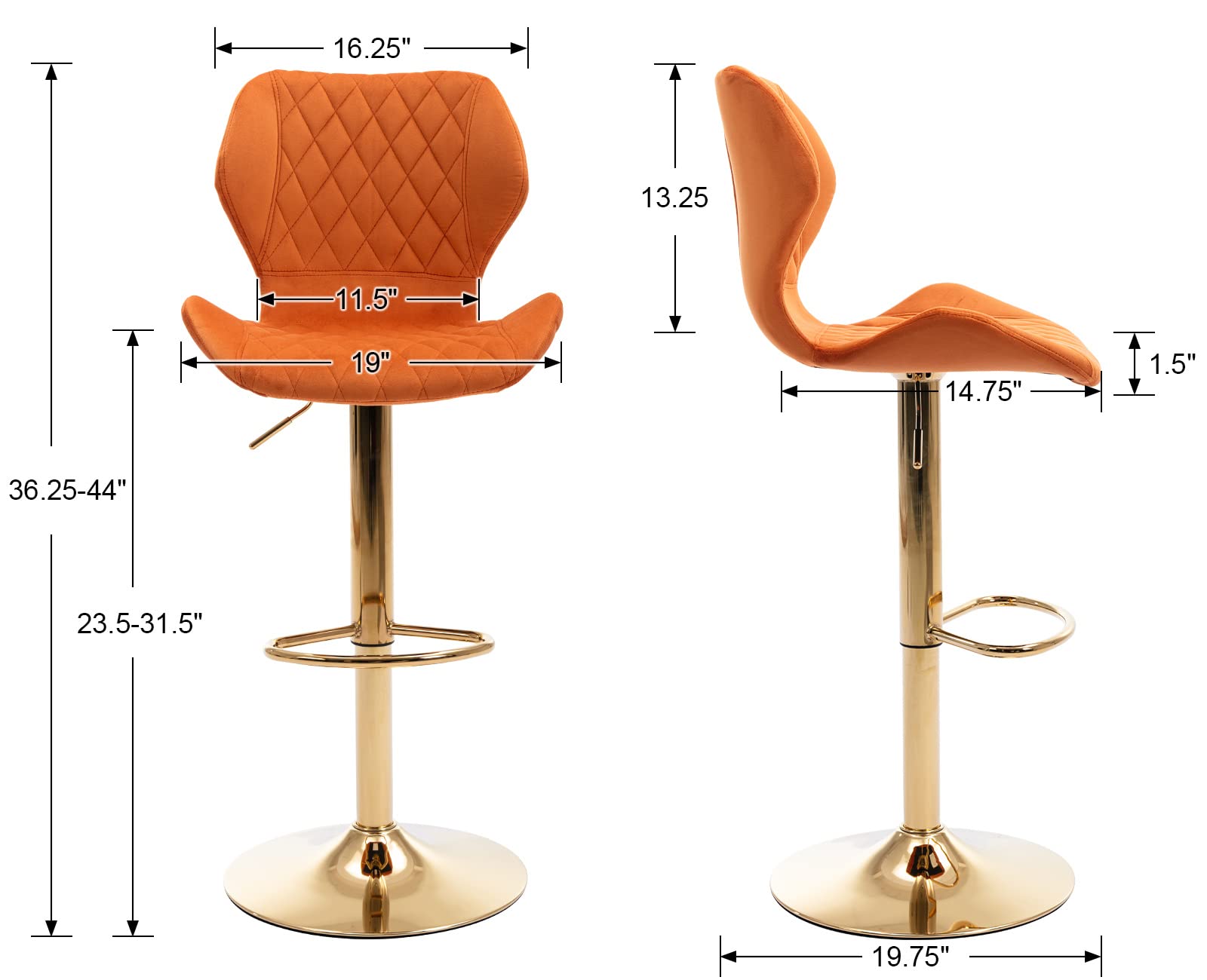 EALSON Set of 4 Velvet Swivel Bar Stools with Backrest & Gold Base - Adjustable Counter Height Kitchen Island Stools for Home Bar, Dining Room & Breakfast Nook - Modern Orange Bar Chairs for Entertaining & Casual Dining