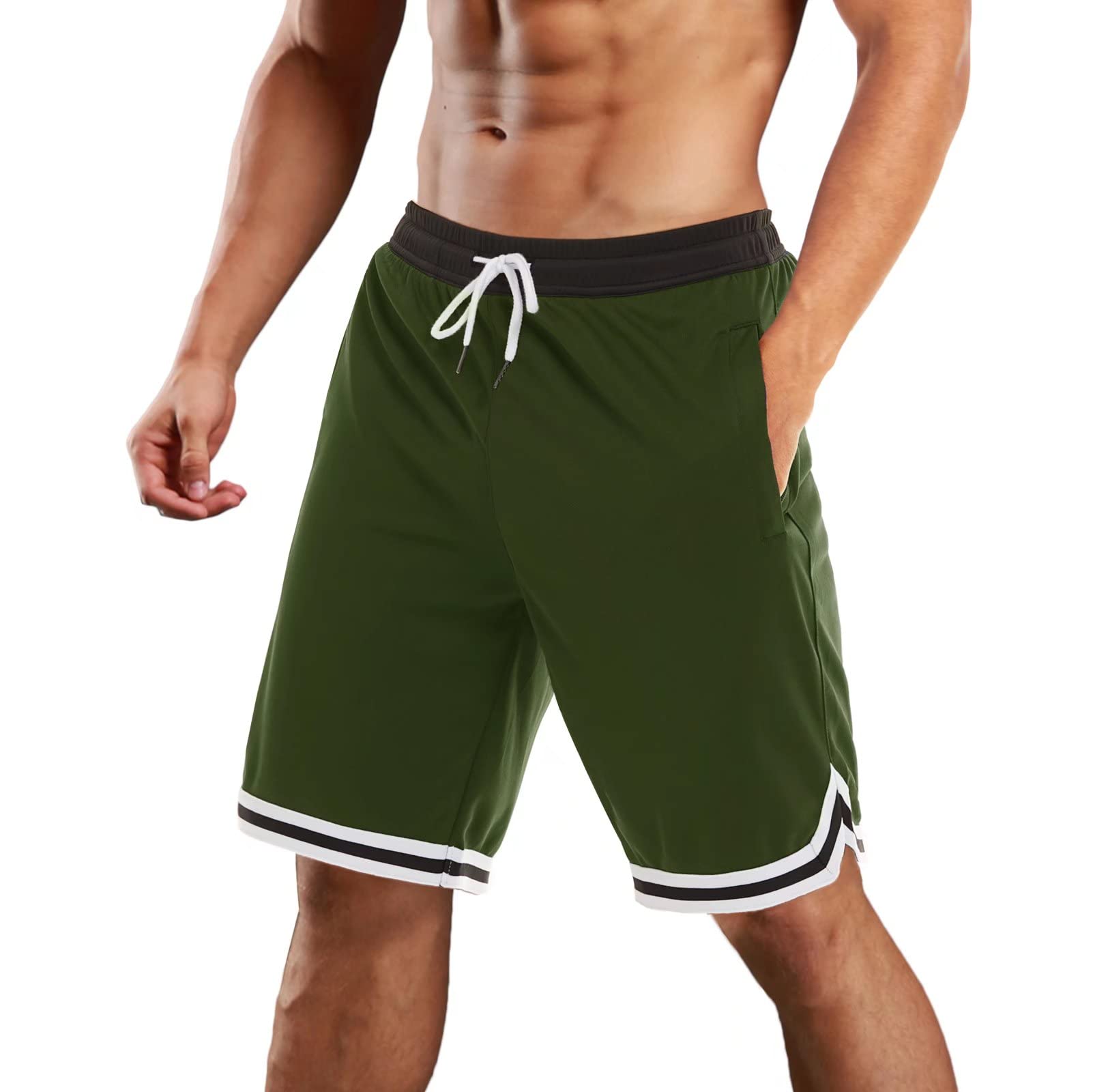 MAGCOMSEN Men's Quick Dry Running Shorts - Breathable Mesh Basketball Athletic Shorts with 2 Zipper Pockets for Gym, Workout & Outdoor Sports