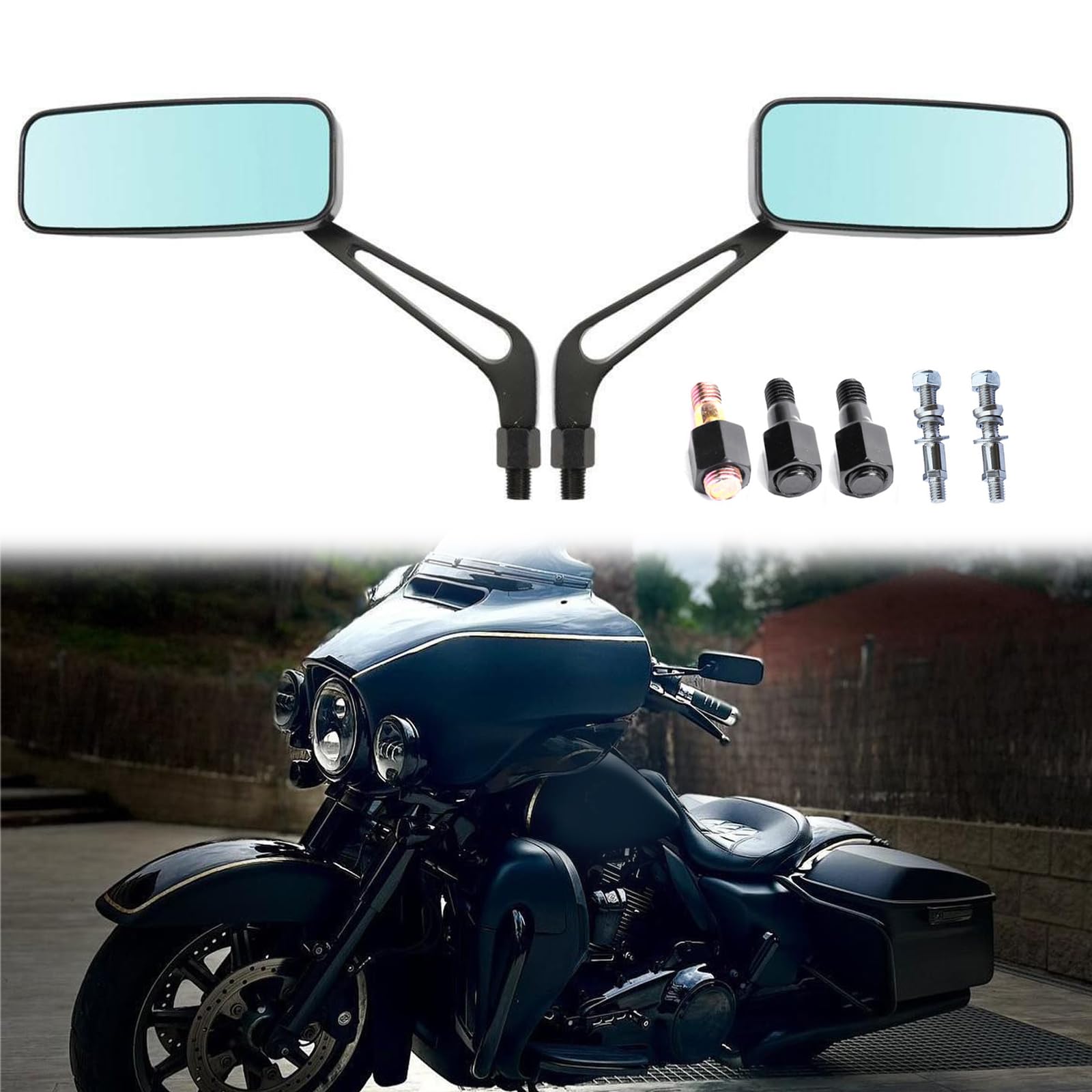 Black Motorcycle Side View Mirrors for Harley Davidson Sportster 883 & 1200 | Street Glide Compatible | Enhanced Safety & Style for Cruiser Riders