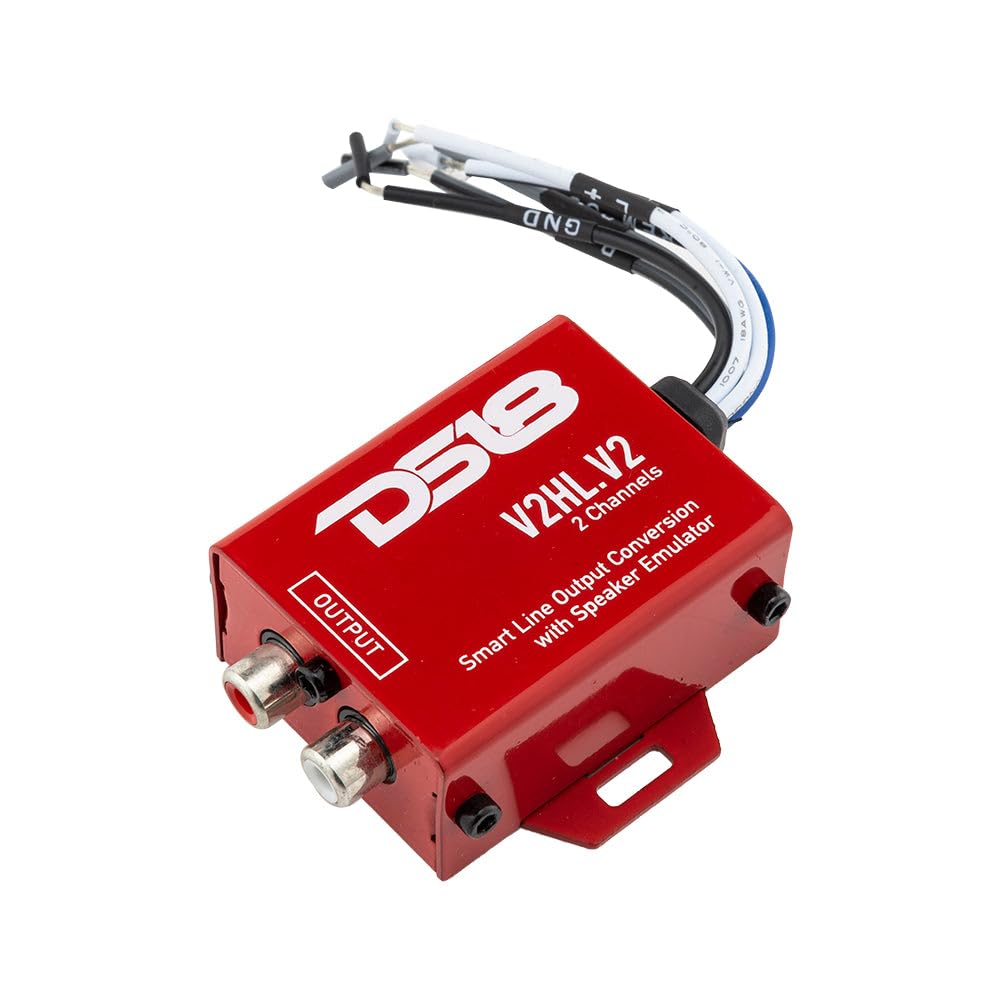 DS18 V2HL.V2 2-Channel Hi/Lo Converter with Speaker Emulator - Converts High-Level Speaker Signals to Low-Level RCA Outputs - Smart Line Output for Car Audio Systems - Perfect for Amplifier Installation & Sound System Upgrades