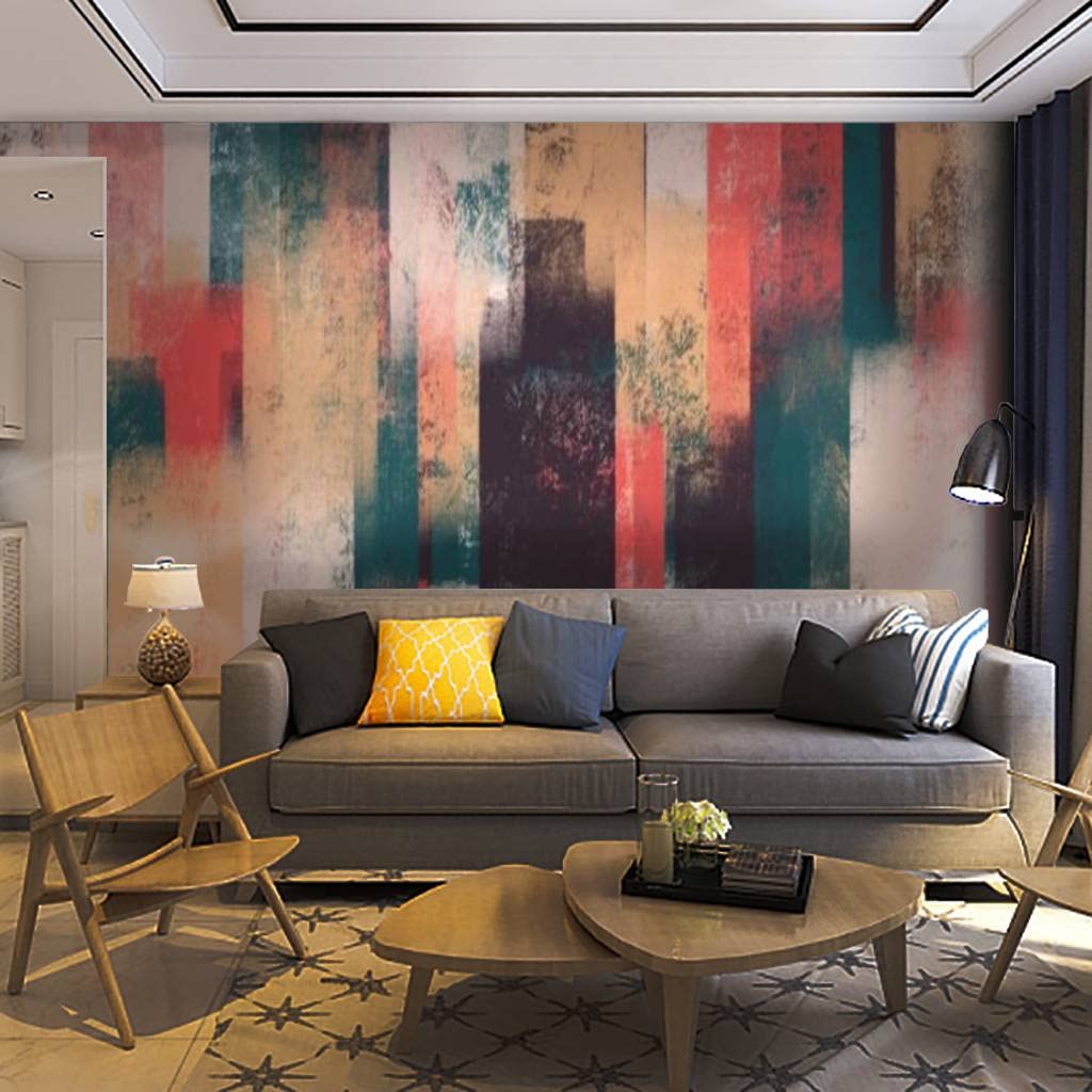Abstract Painting Art Wall Mural - Self-Adhesive Peel & Stick Wallpaper in Brown, Pink & Green - Removable Home Decor for Living Room, Bedroom & Office - Easy DIY Wall Decal & Craft Sticker for Modern Interior Design