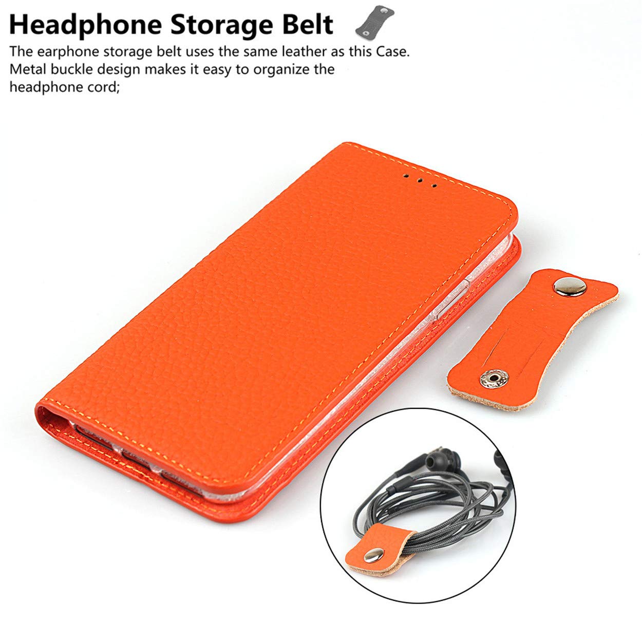 Genuine Leather Wallet Case for iPhone XR with Wrist Strap, Card Holder & Magnetic Closure - Kickstand Phone Cover (Orange) | Perfect for Everyday Use, Travel & Hands-Free Viewing