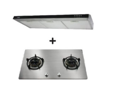 Ellane 60cm/90cm Slimline Range Hood with Black Panel EH 9180 & Ellane OS 802SV 86cm 2-Burner Gas Cooktop - Modern Kitchen Ventilation & Cooking Solution for Home Chefs