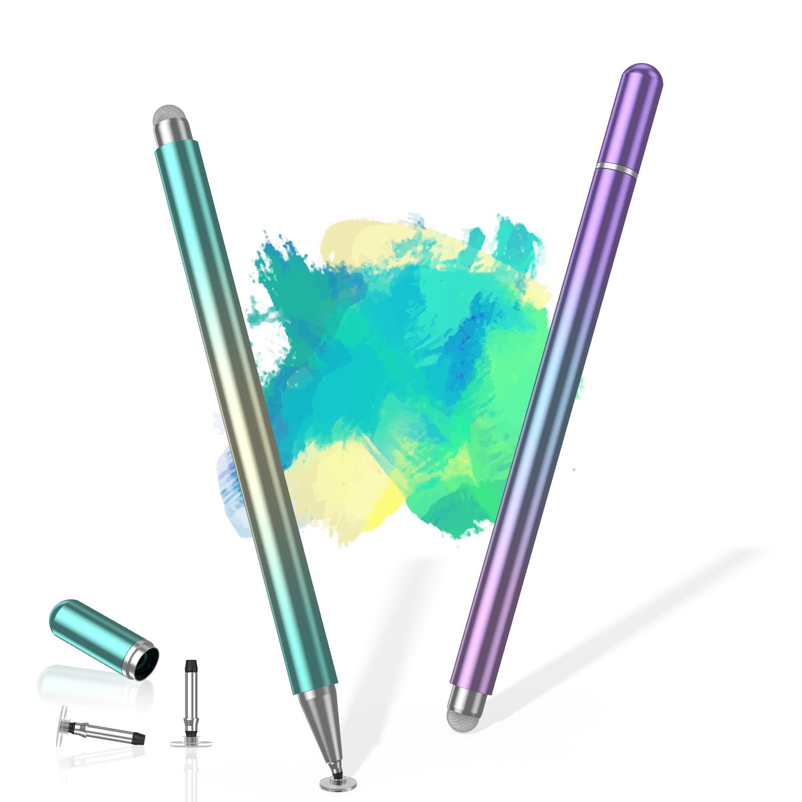3 Pack Stylus Pens for Touch Screens - High Precision Magnetic Disc Universal Stylus Compatible with iPad, iPhone, Android & Microsoft Tablets (Green Gold/Purple Blue) - Perfect for Drawing, Note Taking & Digital Signatures