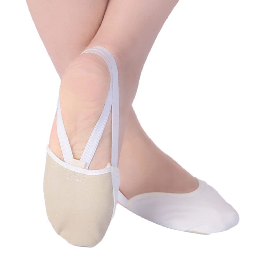 BESPORTBLE Women's Ballet Shoes - 2 Pairs Half Sole Dance Shoes for Ballet, Jazz, Lyrical & Ballroom - Soft Canvas Ballet Flats for Practice & Performance - Beige