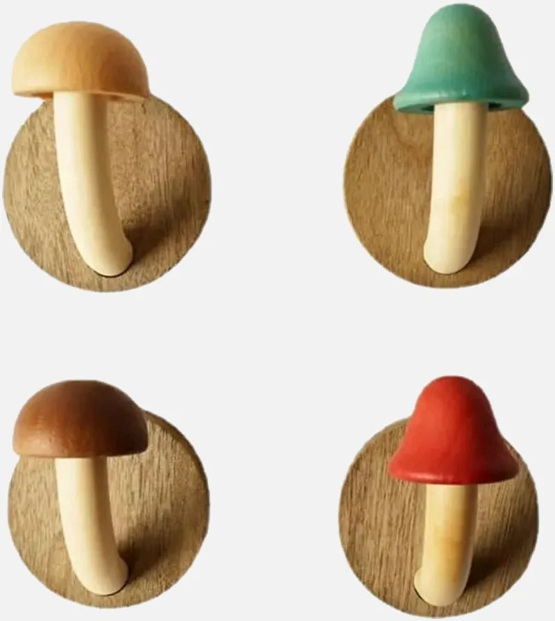 Mushroom Grove Wall Hooks - Set of 4 Rustic Wooden Hooks for Coats, Hats & Keys - Perfect for Entryway, Bedroom & Bathroom Organization