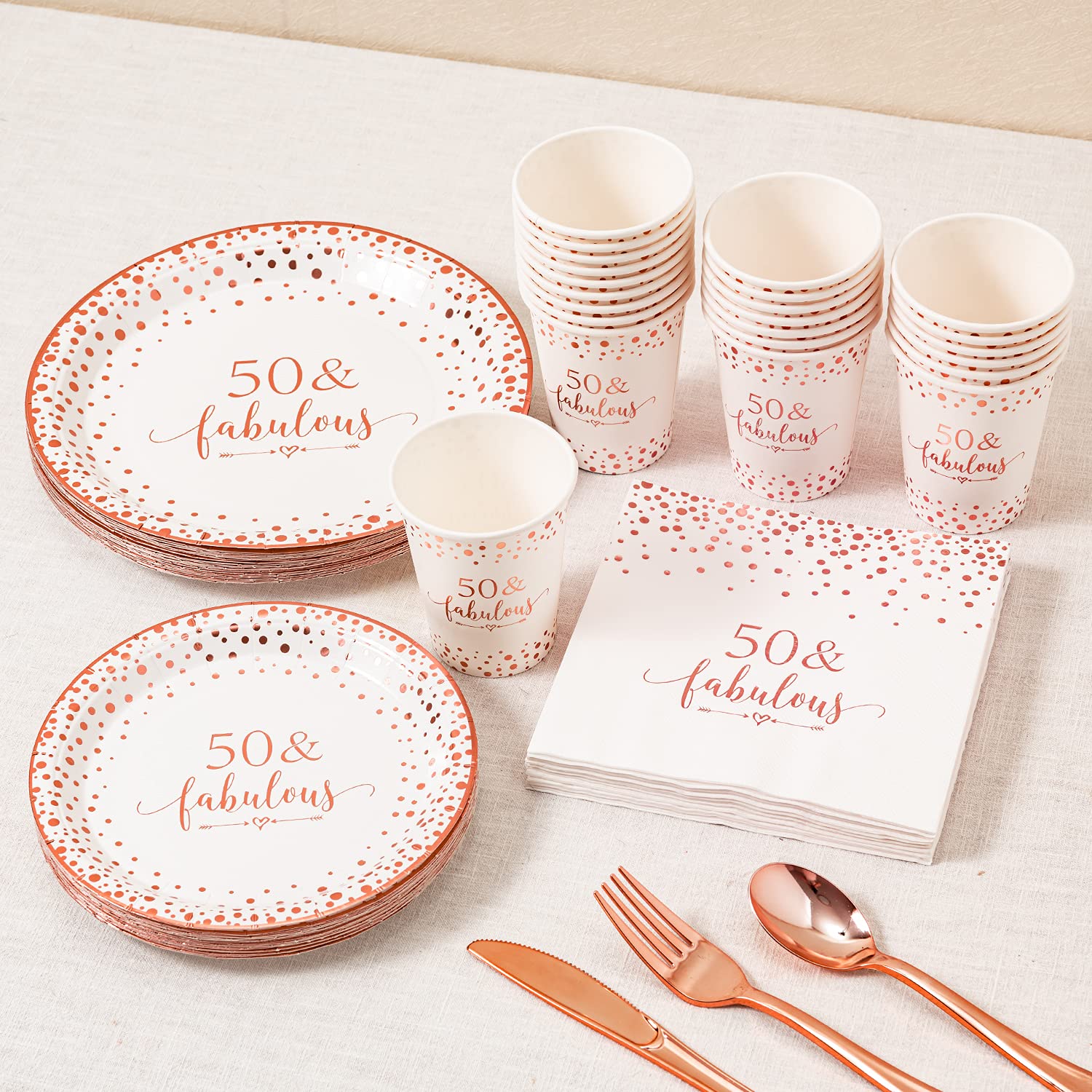 Elegant Rose Gold Foil 50-Piece Disposable Tableware Set for 50th Birthday Party - 24pc (9
