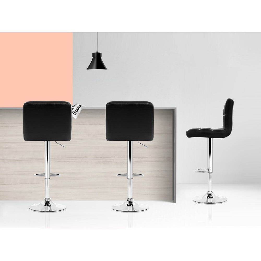 4 Bar Stools with Leather Seat & Gas Lift - Adjustable Height, Black - Perfect for Kitchen Island, Bar Counter & Dining Room