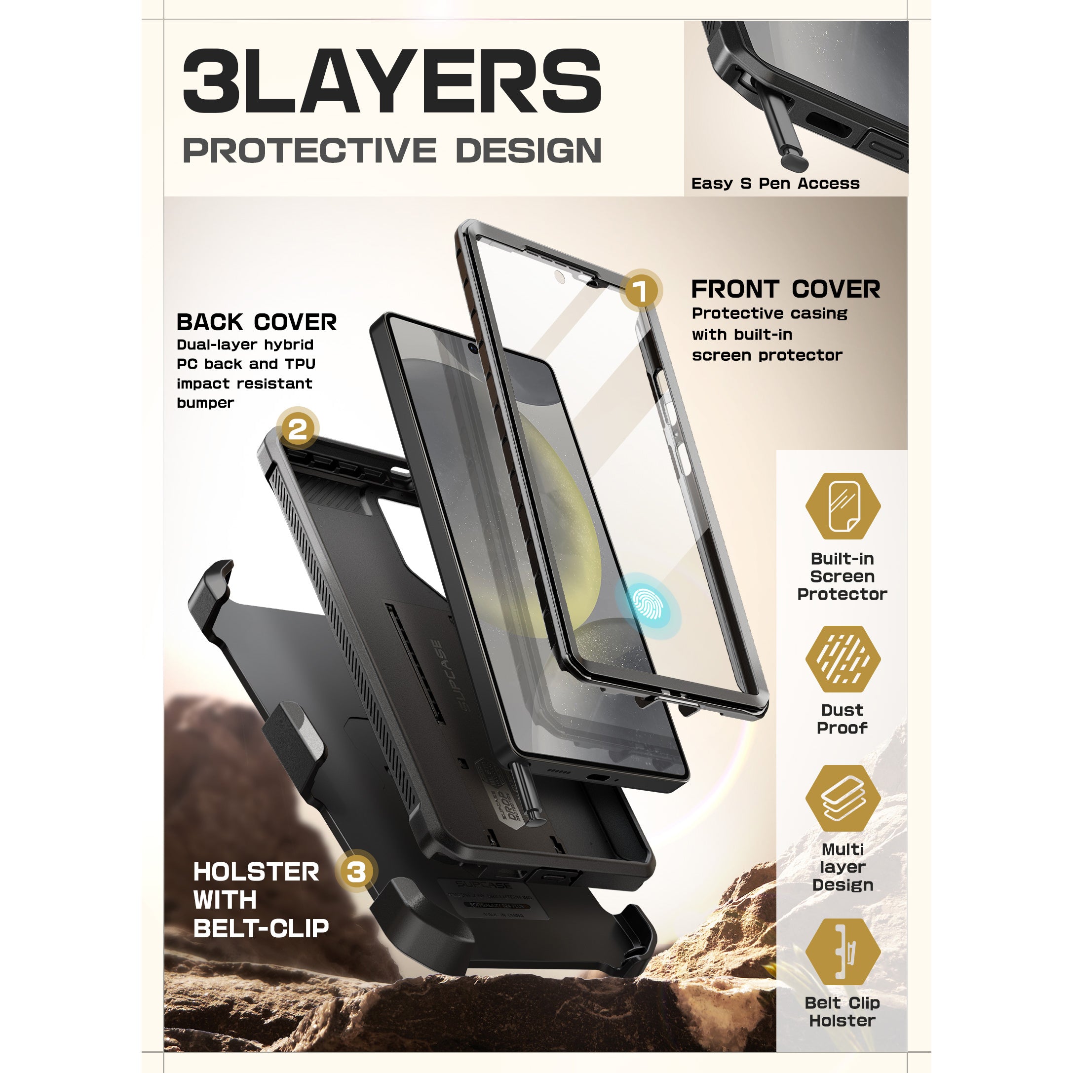 Samsung Galaxy S25 Ultra Unicorn Beetle PRO Heavy Duty Rugged Case - Shockproof & Drop Protection - Matte Black Finish - Perfect for Outdoor Adventures & Extreme Sports