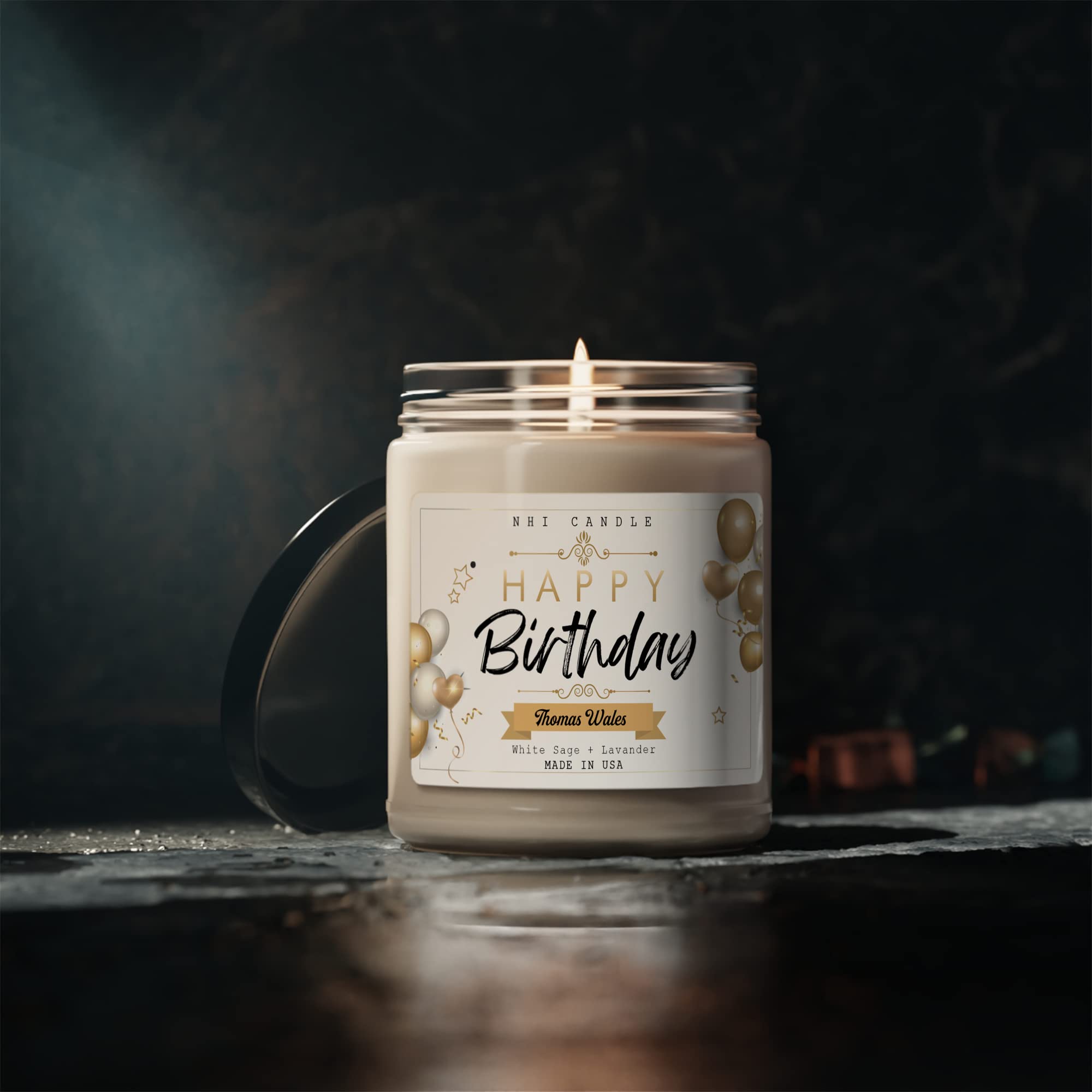 NHI Handwriting Happy Birthday Lavender Scented Soy Wax Candle - 9oz Transparent Jar, Made in USA - Perfect Birthday Gift for Women, Her & Best Friend - Home Decor, Relaxation & Party Decorations