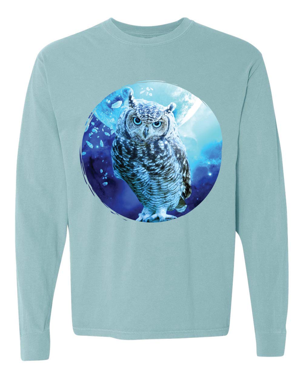 Stylish Snow Owl Print Long Sleeve T-Shirt for Winter - Animal Lover Graphic Tee with Garment-Dyed Washed Look - Perfect for Casual Wear, Outdoor Activities & Owl Enthusiasts