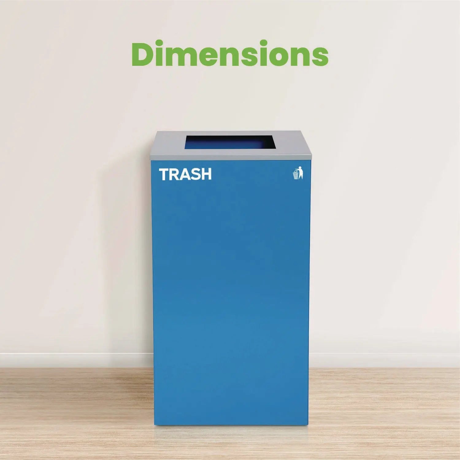 Alpine Industries 29 Gallon Steel Trash Can with Square Lid - Heavy Duty Recycling Bin for Kitchen, Office & Outdoor Use - Blue Waste Container for Home & Commercial Spaces