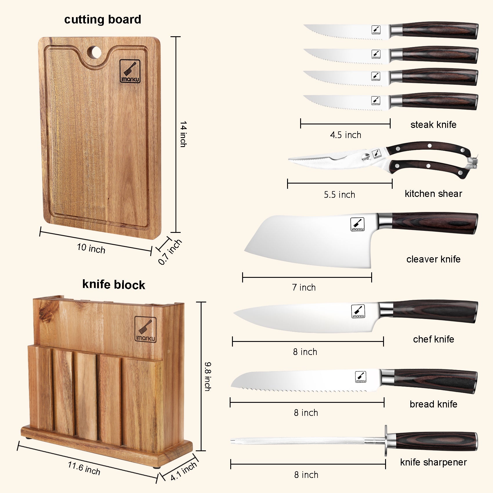 Premium 11-Piece Knife Set with Wooden Cutting Board - Professional Kitchen Knives for Cooking, Slicing, Dicing - Perfect for Home Chefs & Culinary Enthusiasts