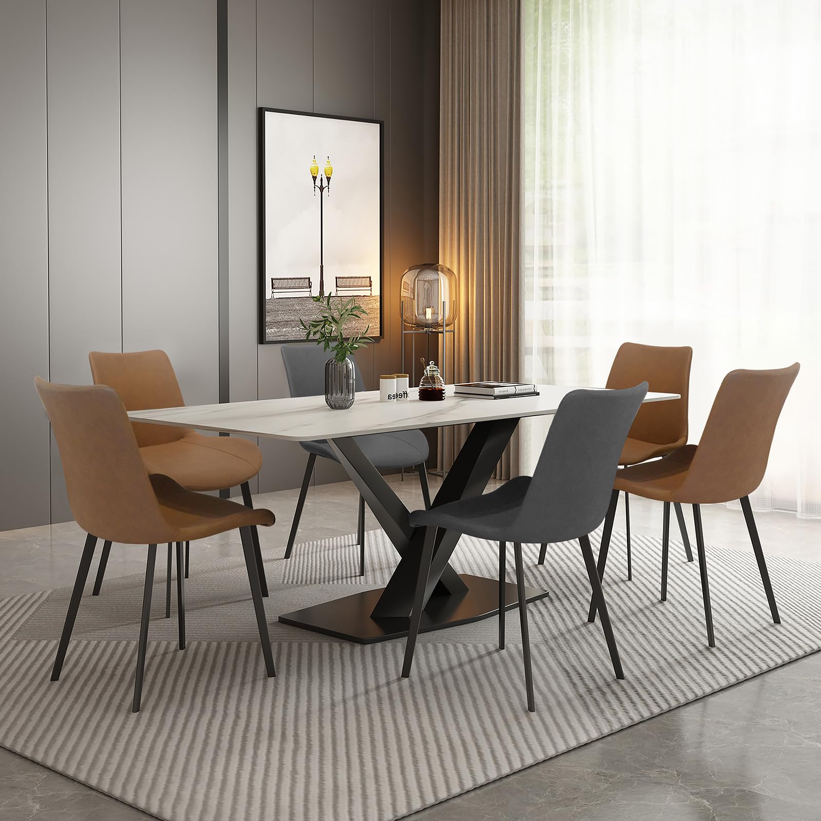 Modern PU Leather Dining Chairs Set of 4 - Sturdy Metal Legs & Upholstered Seats - Brown Accent Side Chairs for Kitchen, Living Room & Dining Room - Perfect for Family Dinners & Entertaining Guests