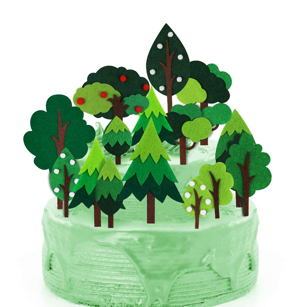Handmade Woodland Green Trees Cake Topper - Forest Theme Cake Decorations for Birthday, Baby Shower & Kids Party Supplies | Perfect for Wedding, Baby Shower, Birthday Cakes and DIY Dessert Decorations