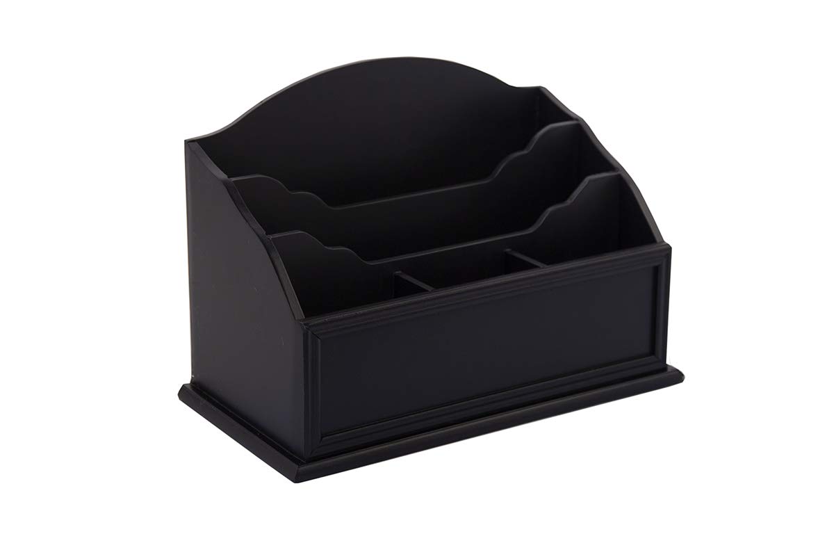 Premium Black Wooden Desktop Letter Holder - 5-Slot Mail & Stationery Organizer - High Quality Wooden Desk Organizer for Pens, Pencils, Bills - Perfect for Home Office, School & Workspace Organization