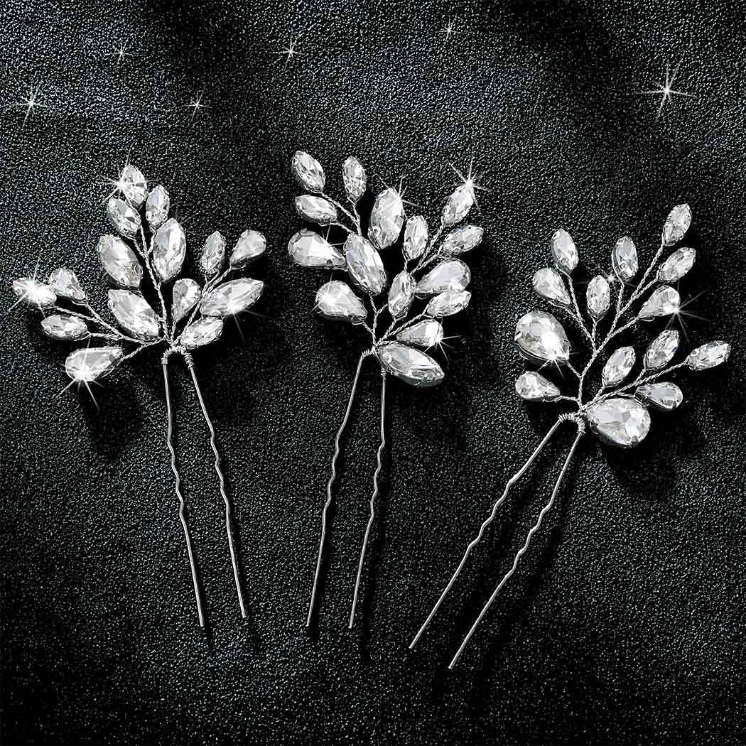 Sparkling Silver Crystal Bridal Hair Pins - Rhinestone Wedding Hair Accessories for Women & Girls (3-Pack) | Elegant Bride Hairstyle Enhancer for Weddings, Prom & Special Occasions