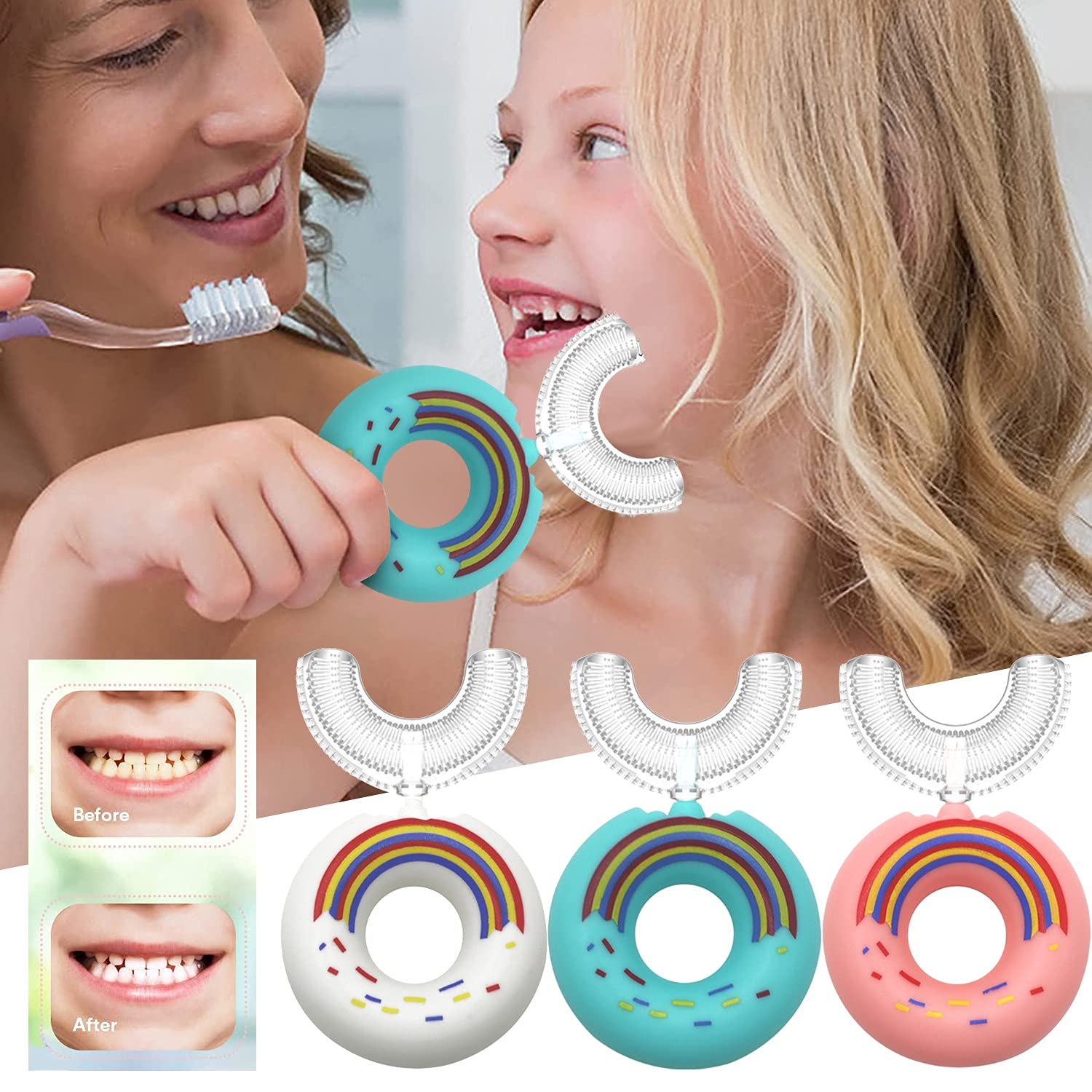360° U-Shape Electric Toothbrush for Kids - Whitening & Massage, Soft Bristles for Gentle Teeth Cleaning, Perfect for Children's Oral Care & Daily Dental Hygiene