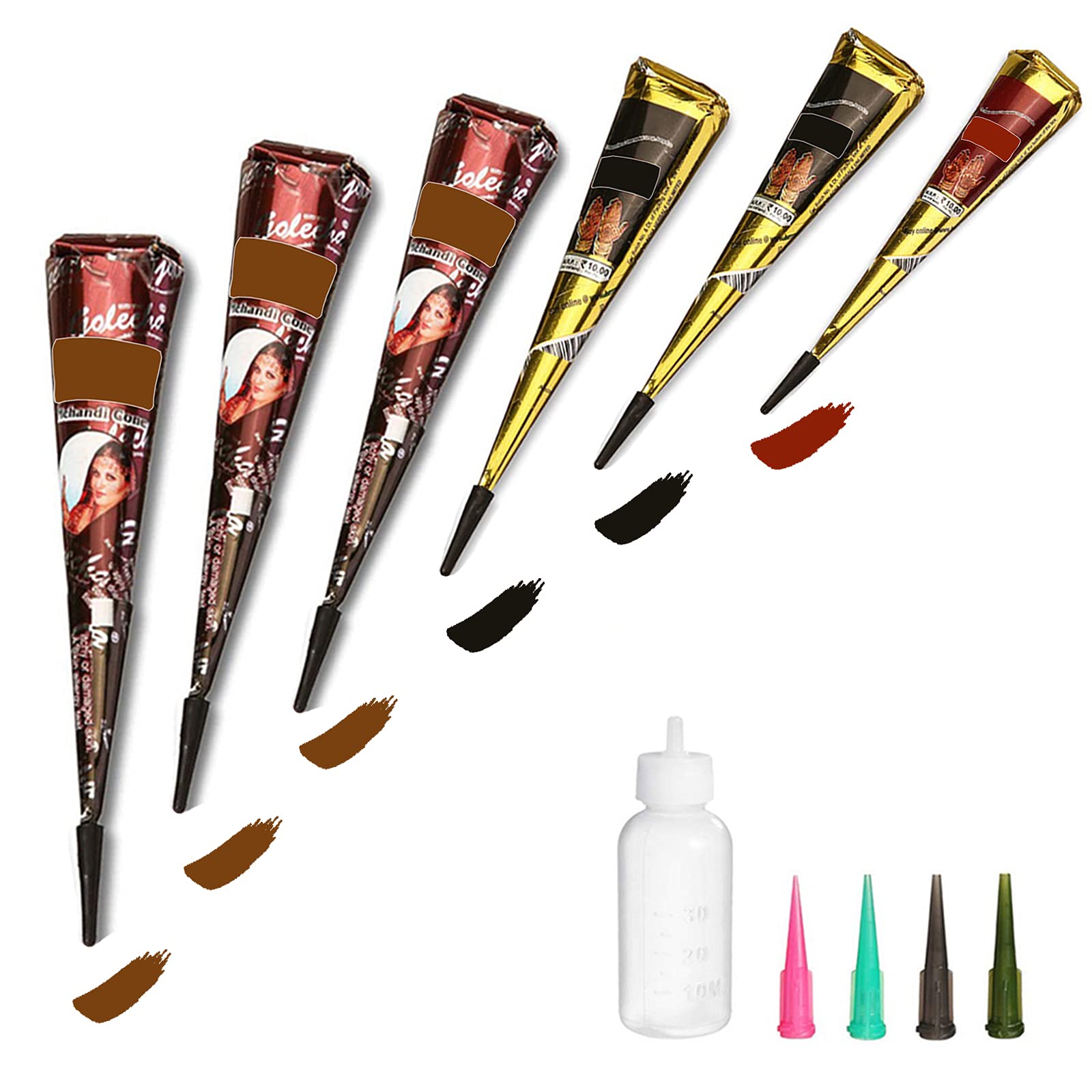 **6Pcs Temporary Tattoo Kit - Semi-Permanent DIY Body Art for Women, Men & Kids - Includes 3 Colors, 20 Adhesive Stencils & 4 Nozzles - Perfect for Parties, Festivals & Summer Fun**
