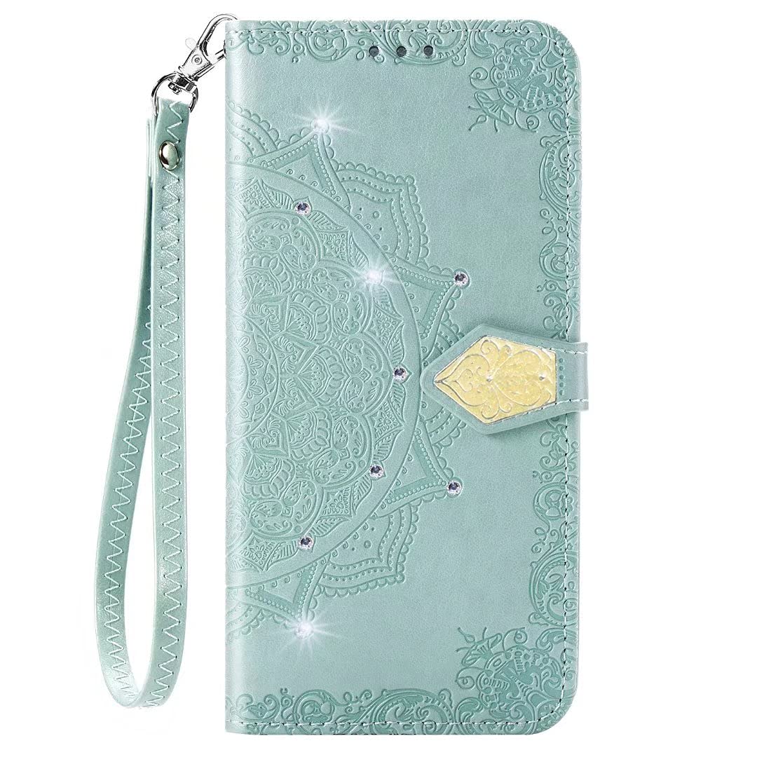 Premium 3D Bling Leather Flip Case for Cubot X30 - Wallet Design with ID Card Holder Slots & Built-in Kickstand | Magnetic Closure | Green | Perfect for Business, Travel, and Everyday Protection