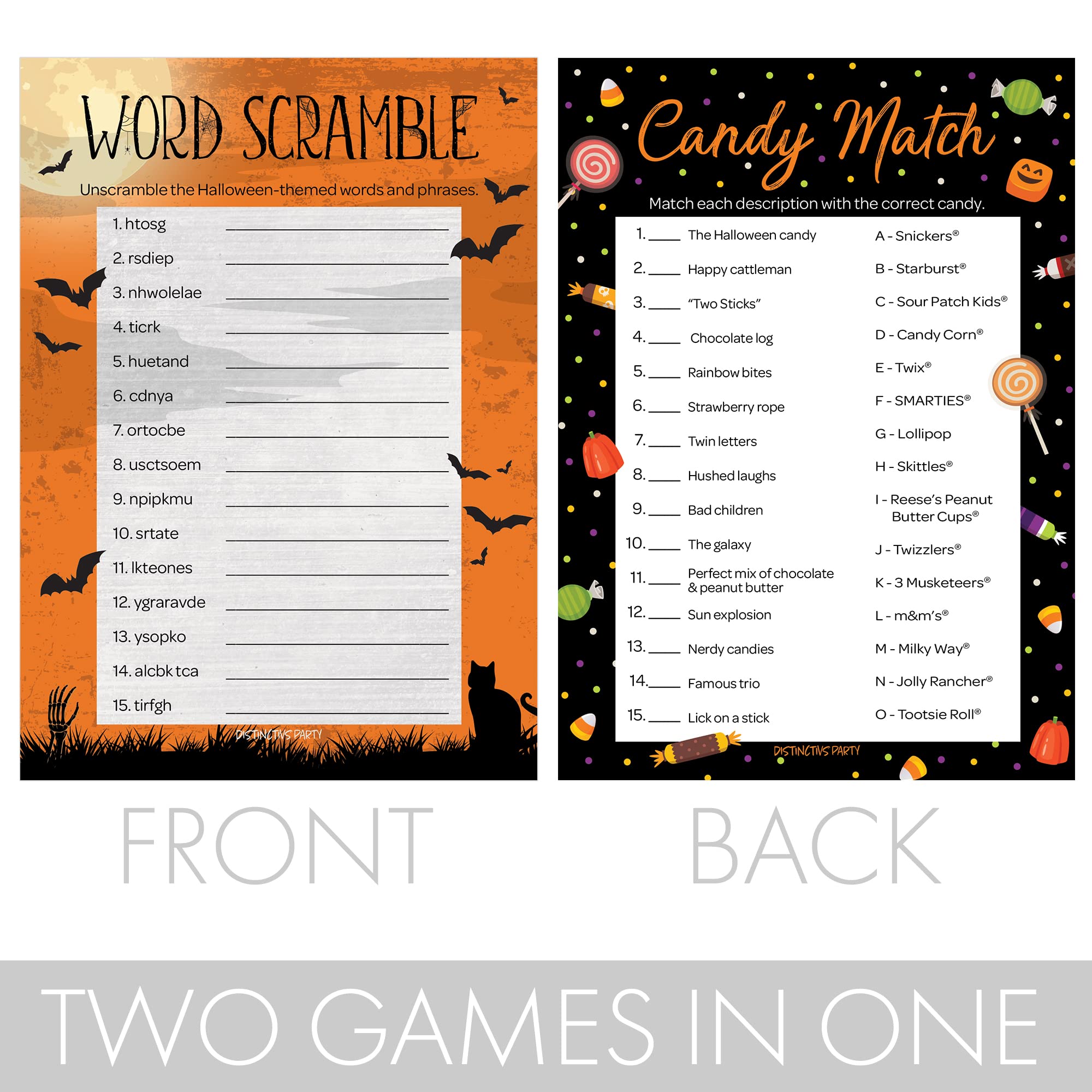 Halloween Party Games Bundle - Word Scramble & Candy Match 2 in 1 Set for Kids & Adults | Fun Group Activities for Classroom, Family Gatherings & Halloween Events