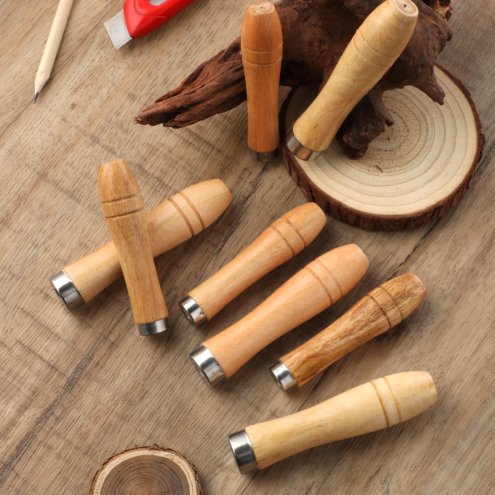 12-Piece Wooden File Handle Set with Metal Collars - Round Hole Small Handles for Metal Files, Hand Drills & Screwdrivers - Perfect for DIY Projects, Woodworking & Metalworking Tools