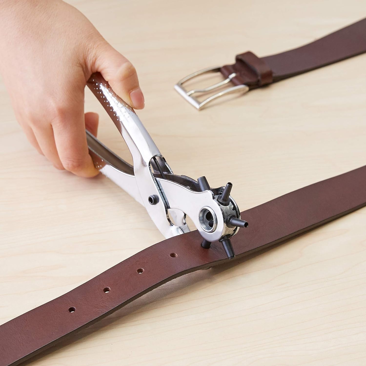 ZEUTER 2-Piece Leather Hole Punch & Grommet Setting Tool Kit - Heavy Duty Metal Handheld Punch Plier for Belts, Leather Craft, Cardboard - Includes Eyelet Pliers & Button Setter (Silver) - Perfect for DIY Leatherworking, Shoe Repair & Craft Projects