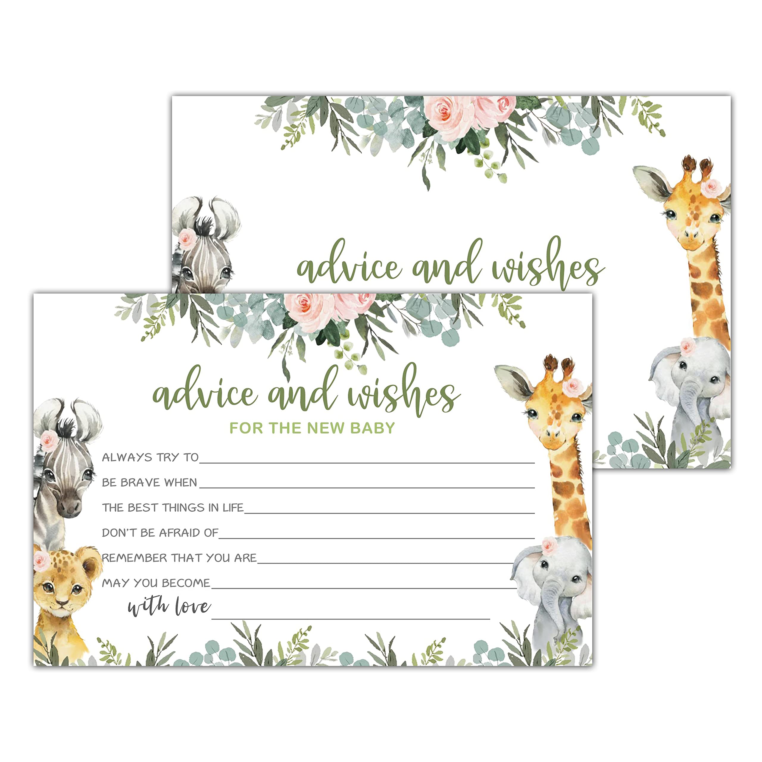 Yuansail Jungle Animals Baby Shower Greeting Cards - Pack of 25 with Baby Advice, 4x6 Inch Premium Cardstock, Gender Neutral Design for Adults - Perfect for Baby Showers, Newborn Celebrations & Parenting Gifts
