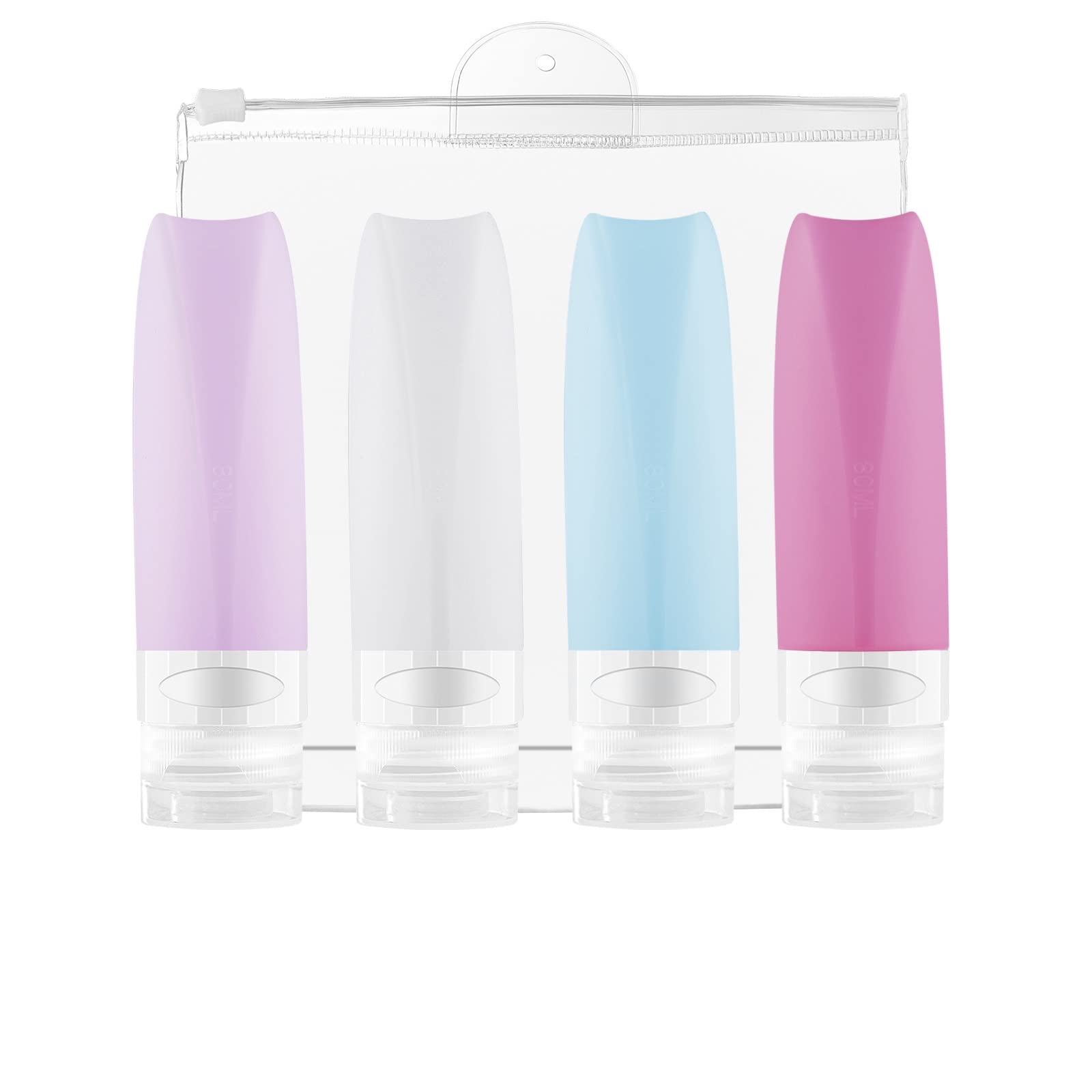 4Pcs 80ml Leak Proof Travel Bottles Set - Refillable Squeezable Toiletry Containers with Label Stickers for Shampoo, Lotion & Cosmetics (4 Colors) - Perfect for Air Travel, Gym & Vacation Essentials