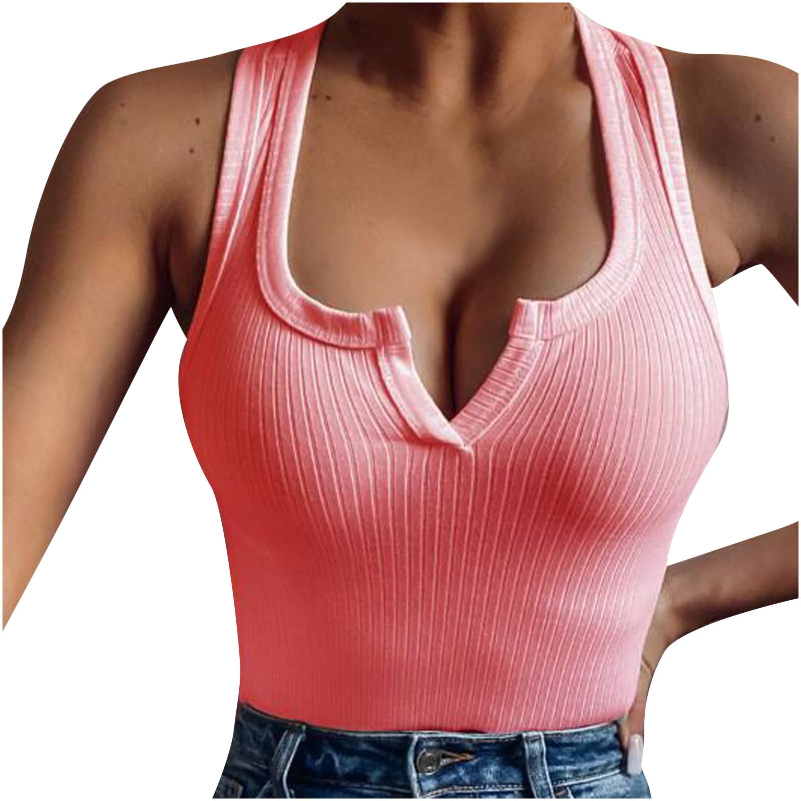 Women's Summer Tank Tops with Suspenders - Solid Color V-Neck Blouse & Vacation Camisole - Casual Wear, Beach Outfits, and Summer Fashion Essentials