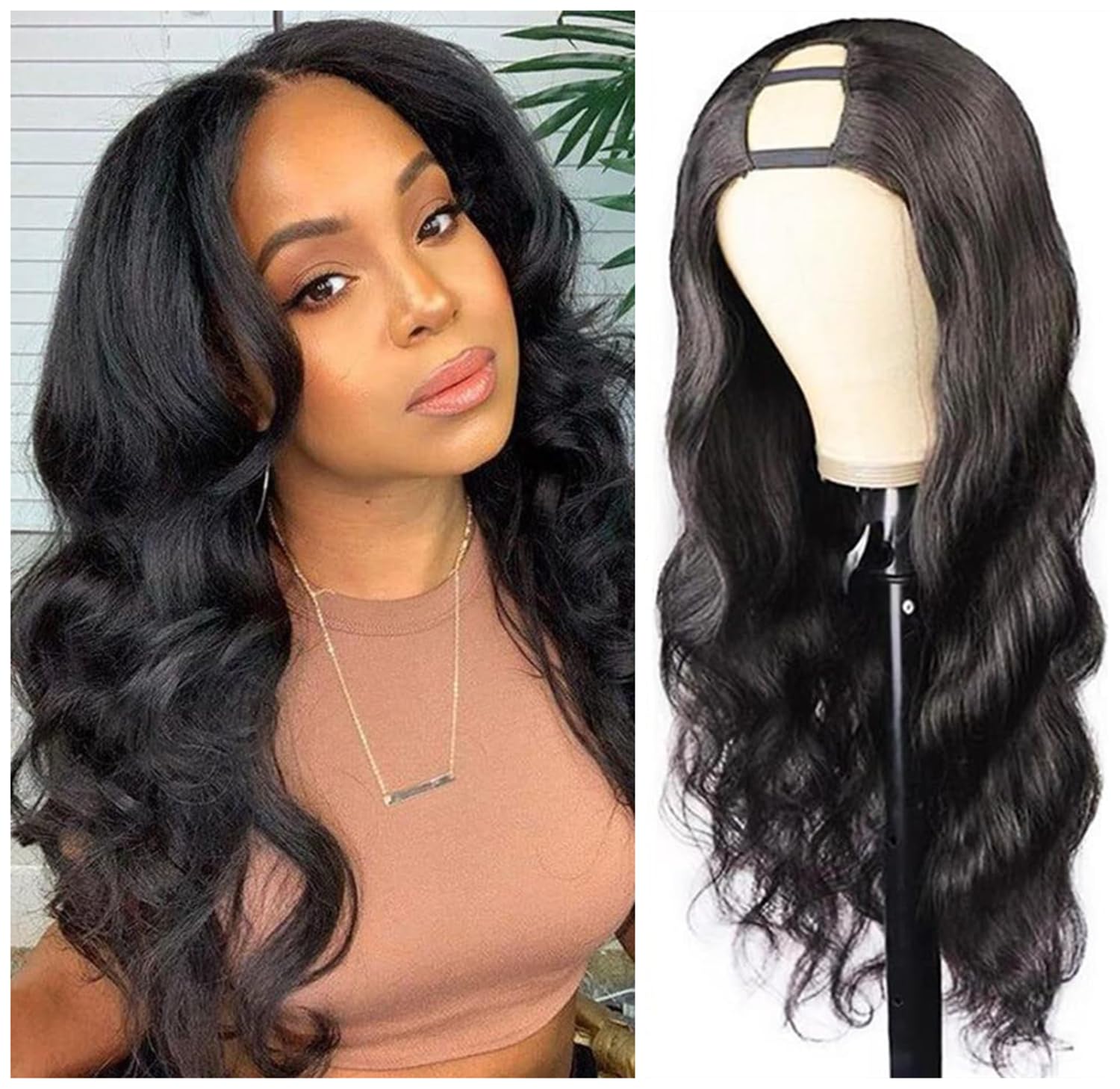 150% Density Body Wave U Part Human Hair Wig - Glueless Brazilian Remy Hair U-Shape Clip-in Half Wig (24 Inch) for Daily Wear & Special Occasions