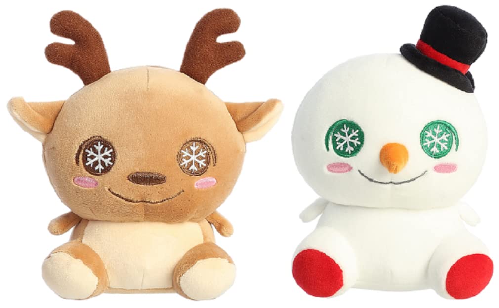 Christmas Plush Toys Bundle - 2 Pack Snowman & Reindeer Squishy Stuffed Animals for Kids | Soft Holiday Decorations, Stocking Stuffers & Cozy Bedroom Decor