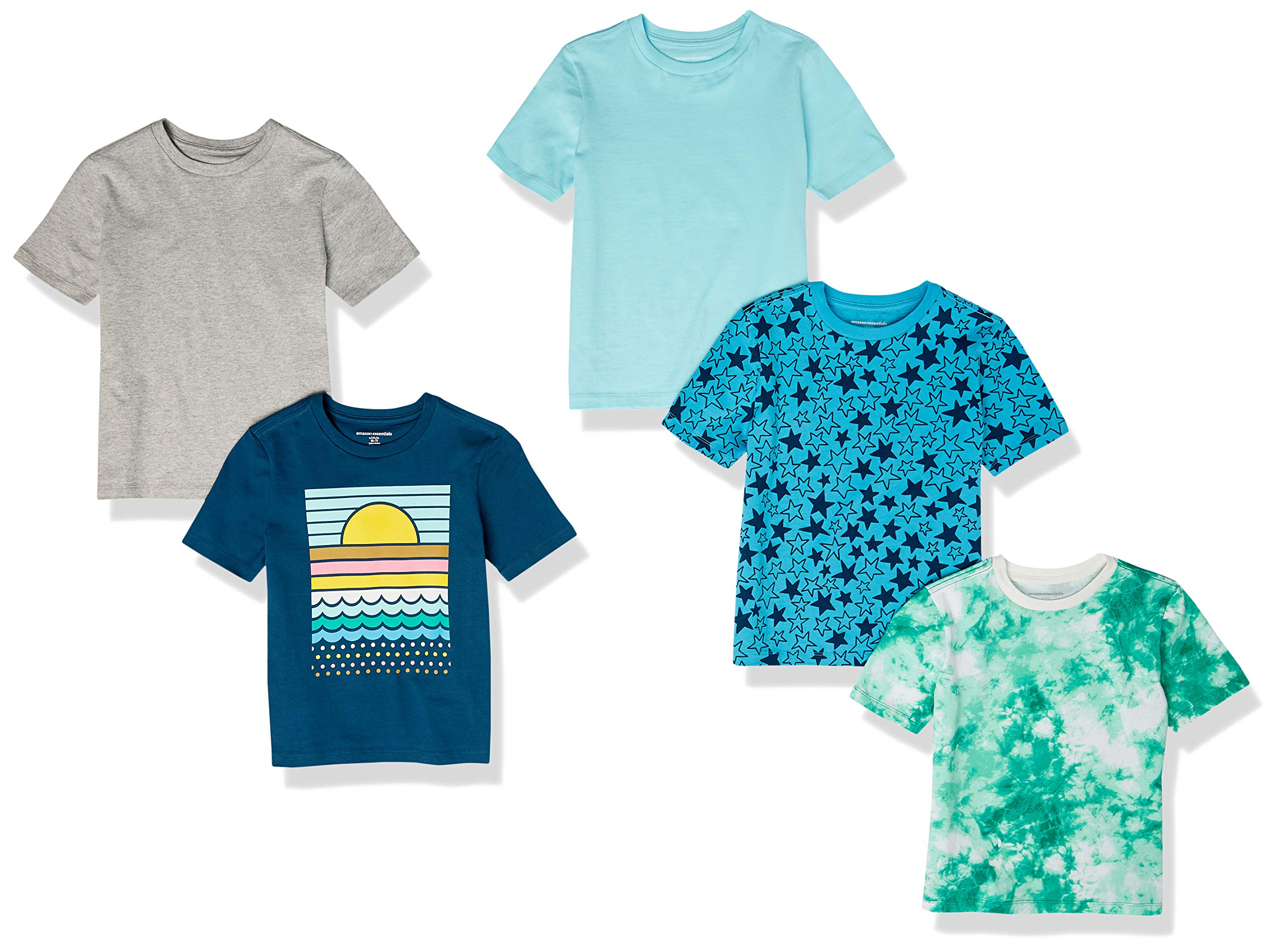 Amazon Essentials Boys' Pocket Short-Sleeve T-Shirts - 5-Pack Cotton Casual Tees for Kids, Comfortable Playwear for School, Sports & Everyday Activities