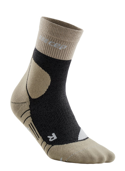 CEP Men's Hiking Merino Wool Mid-Cut Socks - Sand/Grey (WP3CH4) | Moisture-Wicking & Breathable for Outdoor Adventures, Camping & Trail Running