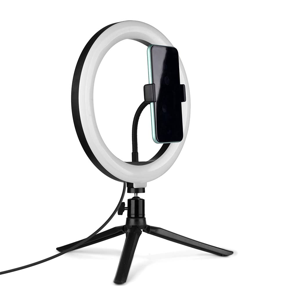 Hemobllo Desk Tripod with Ring Light - Adjustable Phone Stand & Selfie Light for iPhone, Android, Makeup, Video Calls, YouTube, TikTok (1 Set) - Perfect for Home Office, Content Creation & Live Streaming
