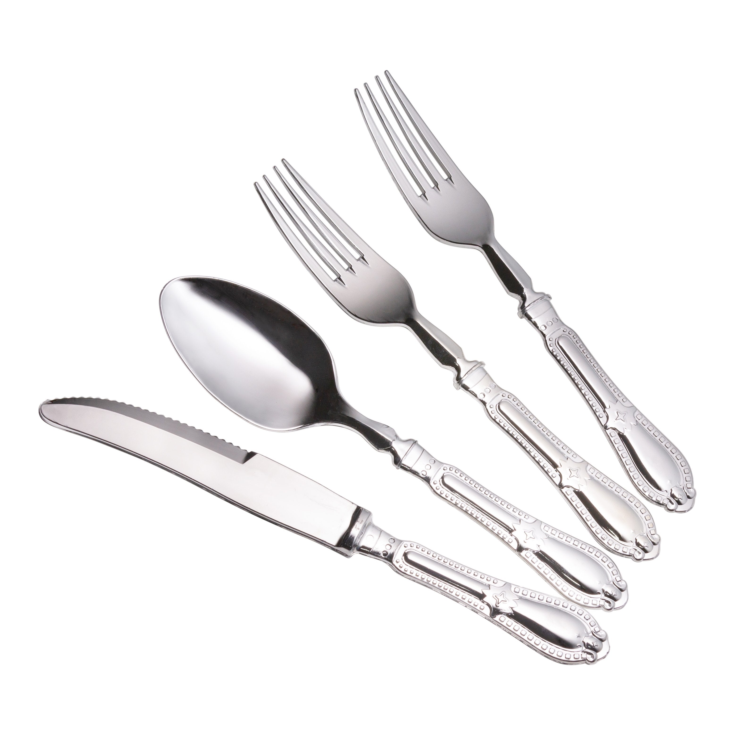 80-Piece Disposable Silver Plastic Cutlery Set - 20 Place Settings - Elegant Baroque Design for Parties, Weddings & Catering Events