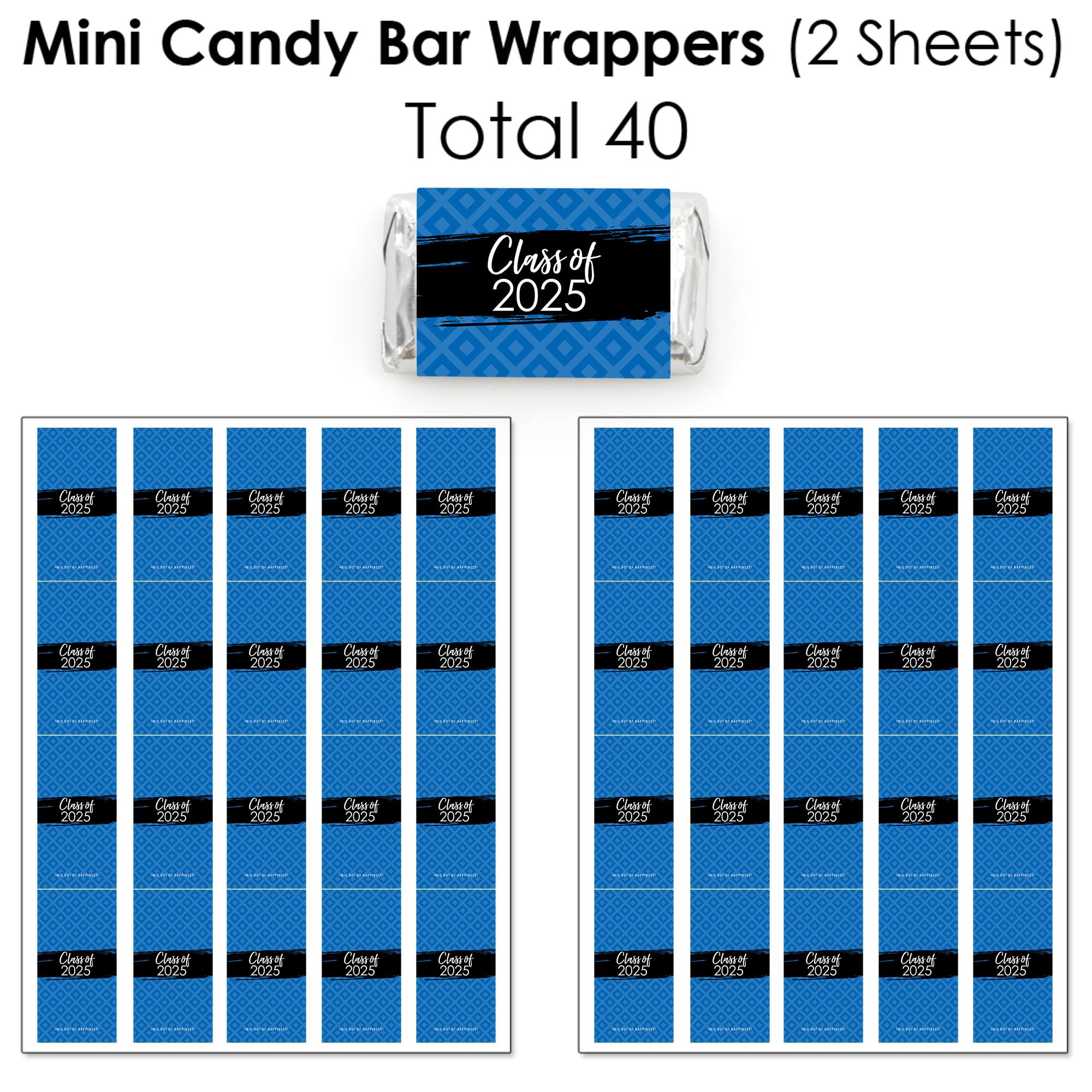 Big Dot of Happiness 2025 Blue Graduation Party Candy Favor Sticker Kit - 304 Pieces - Perfect for Graduation Favors, Party Decorations & DIY Projects