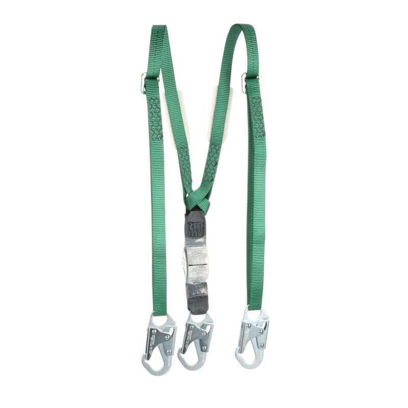 MSA 10191756 V-Series Shock Absorbing Safety Lanyard - 6ft Twin-Leg Fall Protection with 36C Small Snaphooks, Adjustable Polyester Web for Construction & Roofing Work | OSHA Compliant Safety Gear for Height Work