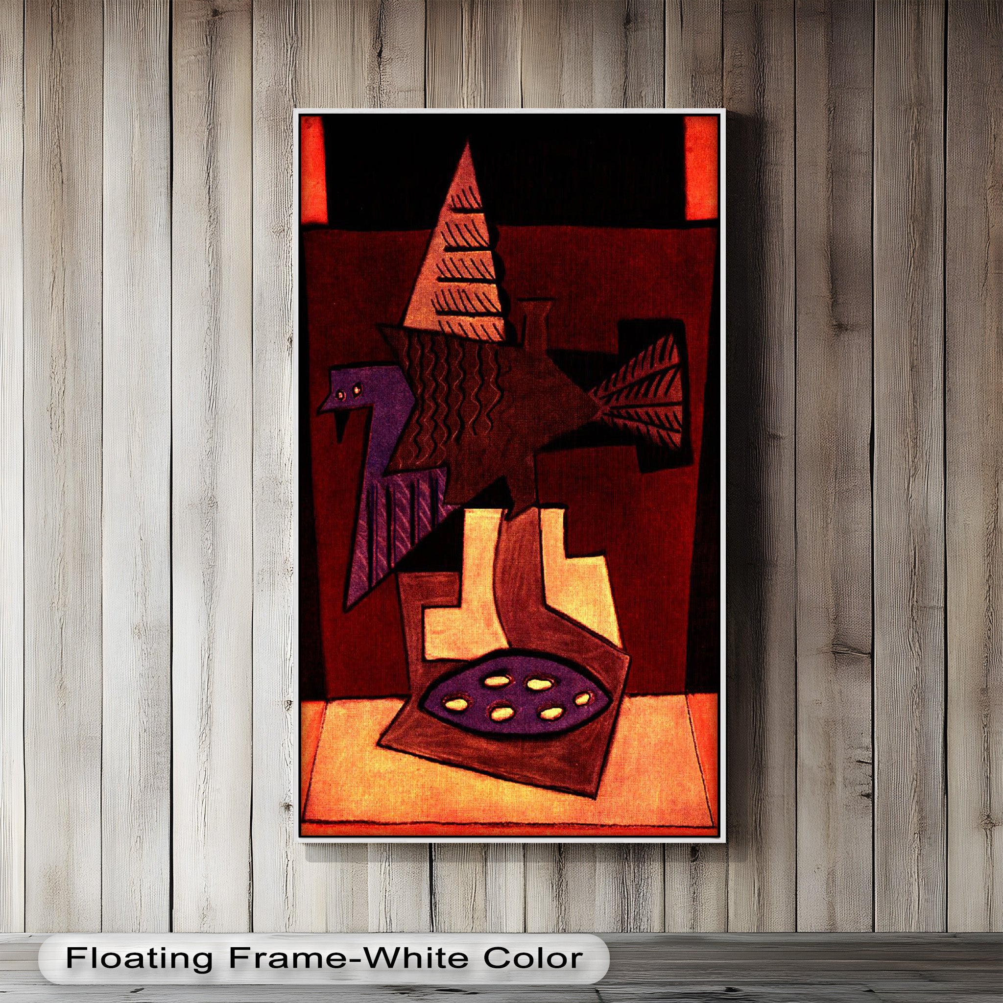 Abstract Bird & Bowl Cubist Oil Painting Wall Art - Modern Home Decor for Living Room, Bedroom & Office