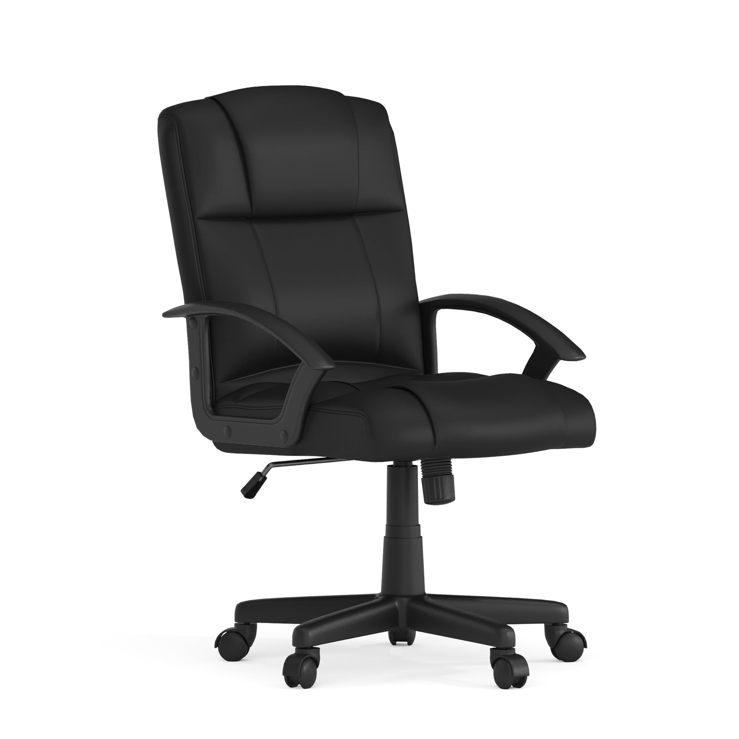 Ergonomic Mid-Back Black Leather Office Chair with Soft Padded Seat & Adjustable Arms - Perfect for Home Office, Gaming & Workspace Comfort