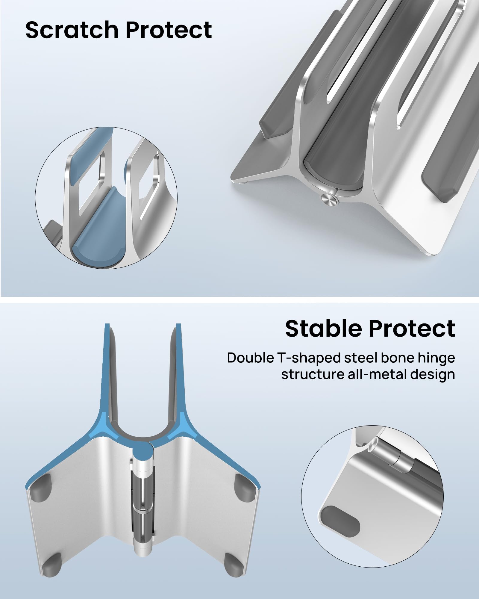 SODI Vertical Laptop Stand for Desk - Aluminum Gravity Auto Lock MacBook Holder Dock | Compatible with MacBook Pro & Air (Silver) | Perfect for Home Office, Workspace & Desk Organization