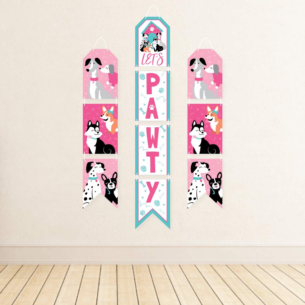 Pink Dog Themed Vertical Hanging Paper Door Banner - Pawty Like a Puppy Girl Wall Decoration Kit for Baby Showers & Birthday Parties | Indoor Pet Celebration Decor for Puppy Lovers & Dog-Themed Events