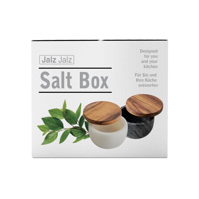 Natural Marble Salt and Pepper Bowls Set with Wooden Lid - Large Capacity Salt Cellar & Spice Container - Perfect for Kitchen, Dining Table, and Gift Giving (Includes Spoon)