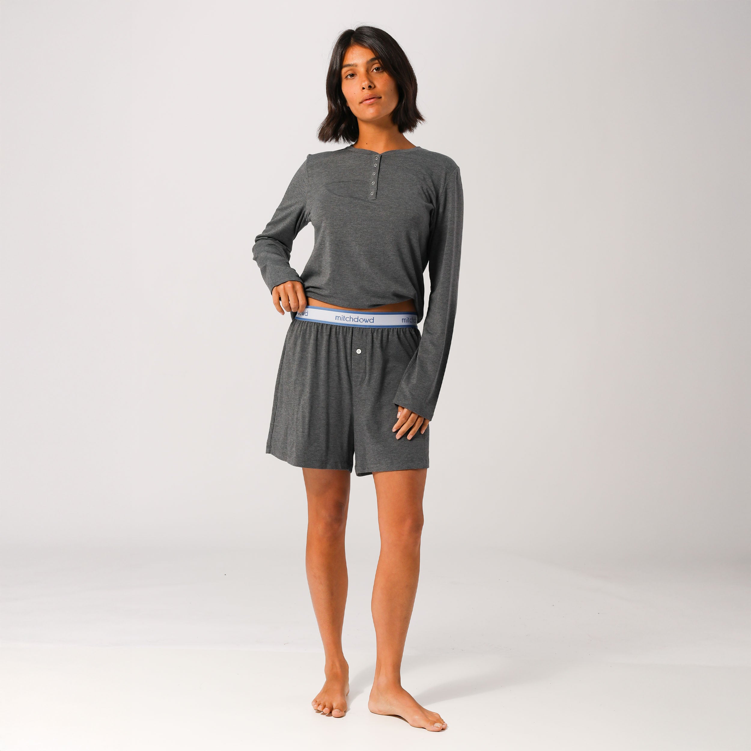 Women's Bamboo Knit Sleep Boxer Shorts - Soft Grey Marle Lounge Pants for Comfortable Nightwear & Relaxation at Home
